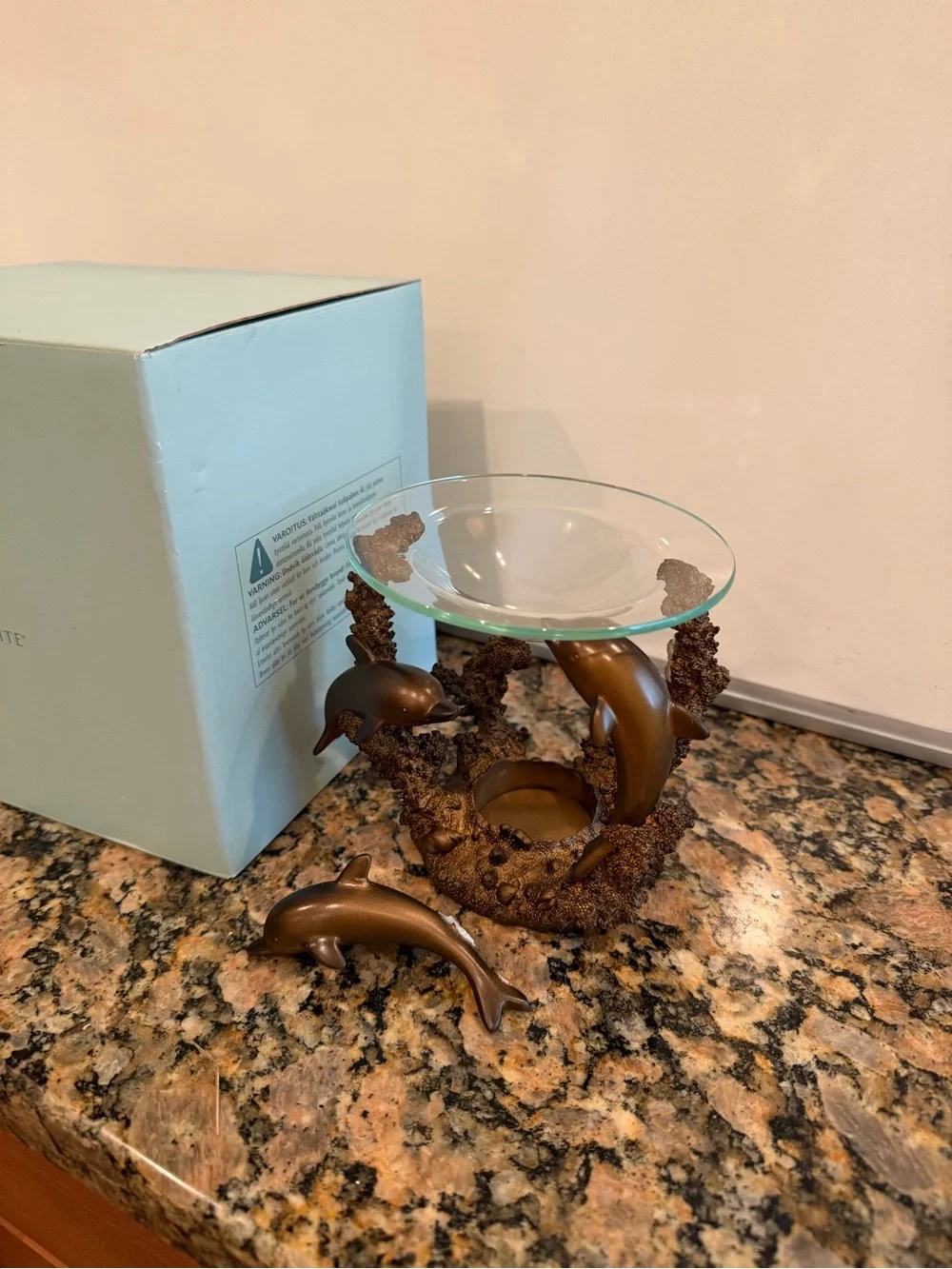 PartyLite Bronze Dolphin Wax Melt Warmer 1 broke dolphin